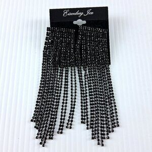Eisenberg Ice Black Rhinestone Long Fringe Dangle Earrings Fashion Jewelry